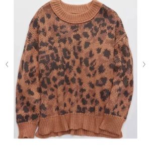 Aerie Leopard Oversized Crew Sweater Size Large